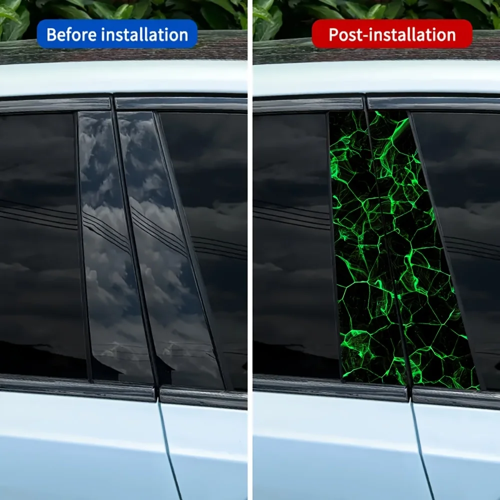 ملصق سيارة أخضر مكون من قطعتين، طبقة حماية من الفينيل المتين، عمود B خارجي مع زخرفة شخصية للسيارة، قطع غيار سيارات مشرقة #5