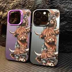 Phone Case For Samsung Galaxy S25 S24 S23 S22 S21 S20 Ultra Plus FE A25 A35 A55 5G Cartoon Cow Head Colored Silver Hard Cover