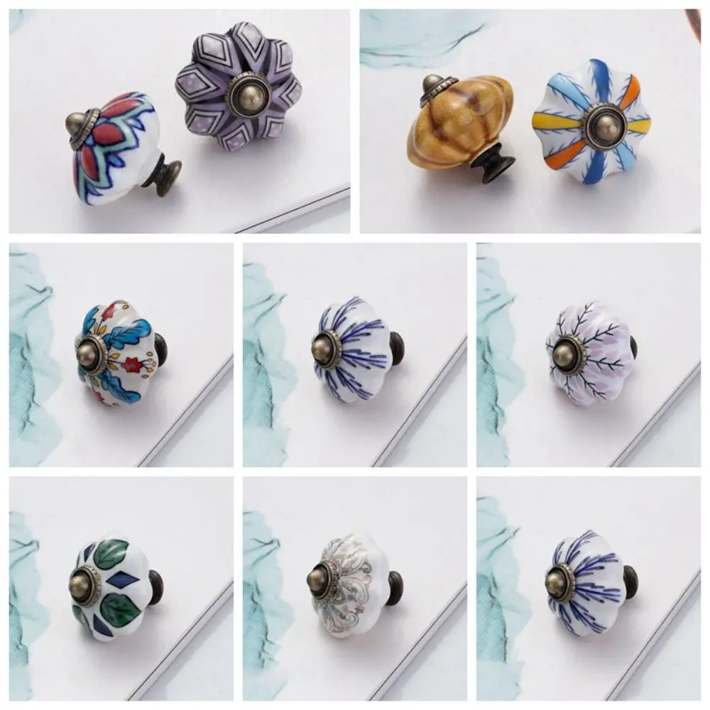 セラミックと合金製のパンプキンハンドル、単穴、複数色、ヴィンテージドアハンドル、ファッションクリエイティブ家具ノブ、食器棚用