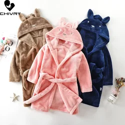 New Autumn Winter Kids Hooded Bathrobe Baby Bath Robes Baby Boys Girls Cartoon Rabbit Flannel Pajamas Long Sleeve Towel Robe