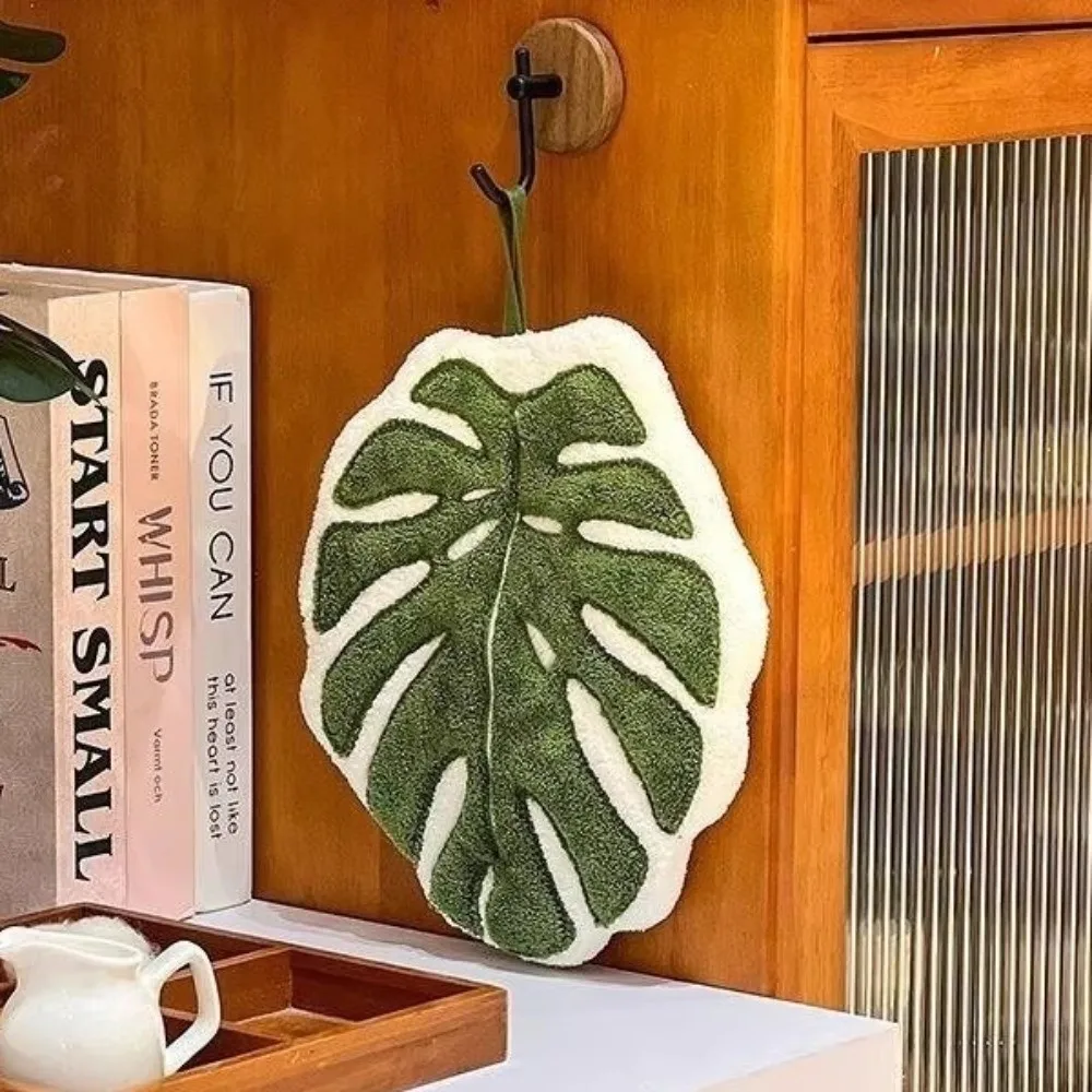 New Cartoon Leaf Hand Towel Absorb Water Thickened Kitchen Handkerchief Coral Velvet Hanging Hand Wipe Kitchen