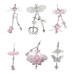 F42F Bowknot Phone Chain Angel Wing Pendant Keychain Sweet Cool Key Phone