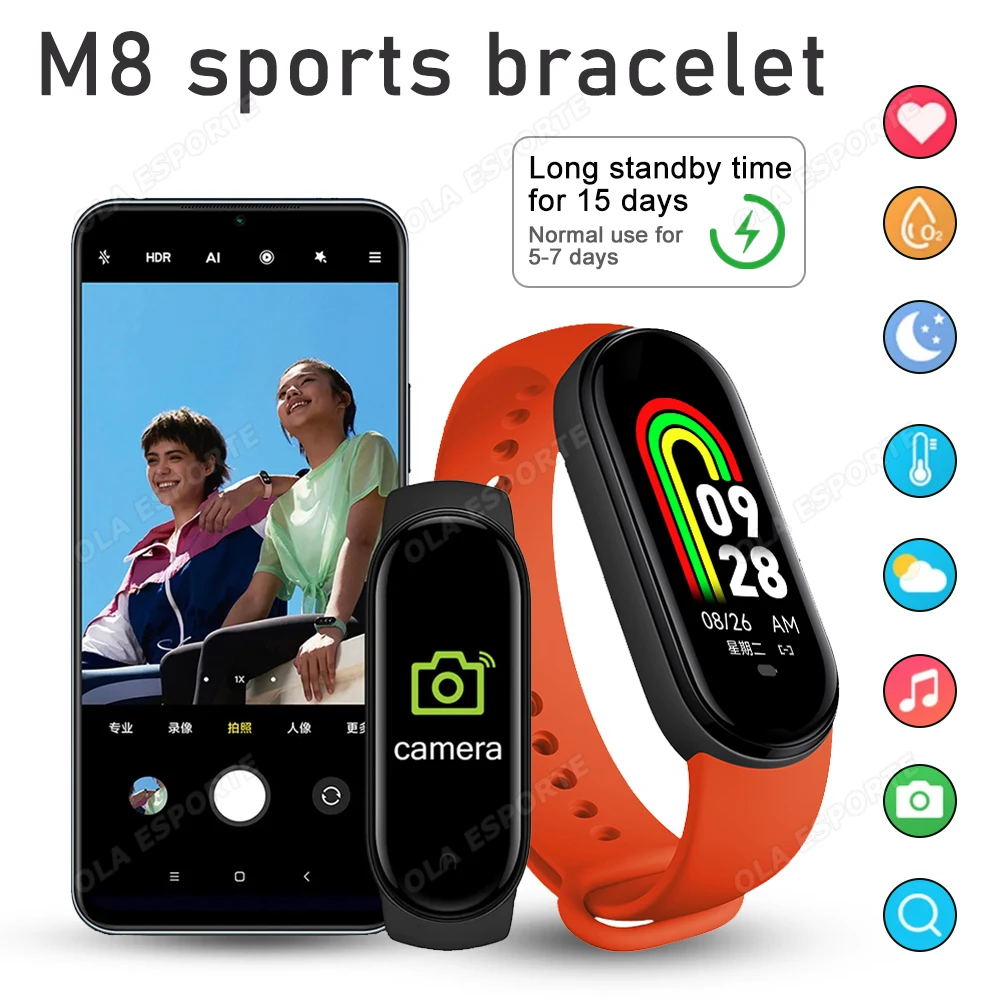 

M8 Спортивный браслет Мужчины Женщины Бег Велоспорт Несколько спортивных режимов Шагомер Мониторинг здоровья сна Смарт-уведомления Часы