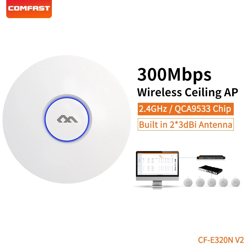 

WIFI Ceiling AP High Power Wireless Router 300Mbps Access Point QCA9533 LAN/WAN RJ45 Port 48V POE 2.4GHz For Indoor Room Hotel