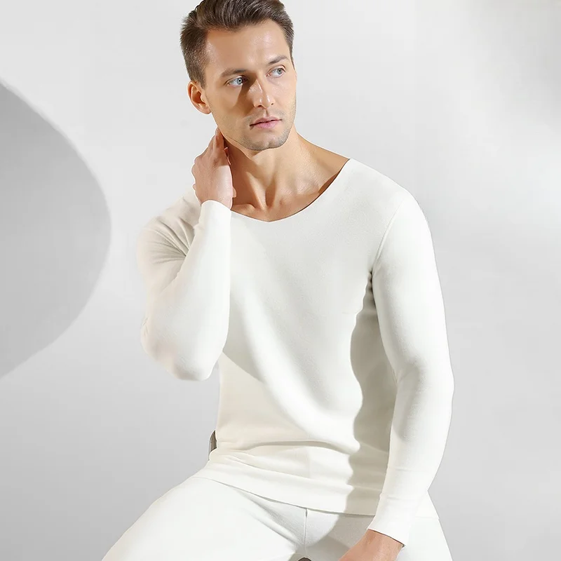 Mens Cashmere Thermal Underwear Set Winter Mulberry Silk Elastic Slim Fit Heating Long Johns V-neck Man Top and Bottom Suits