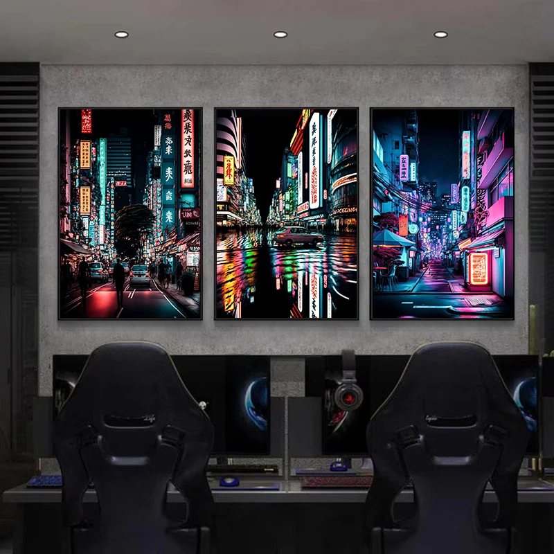 Hong Kong Korean Tokyo Punk Street City Night Posters and Print Car Pop Art Canvas Paintings Wall Pictures Room Home Decor