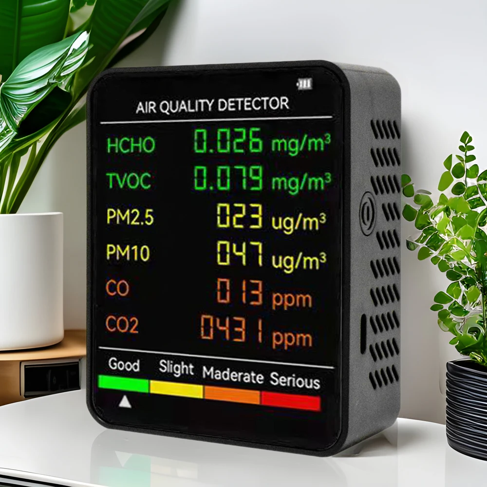 

6 In 1 Household Air Quality Monitor Multifunctional Automatic Display Indoor Office Wall Hanging Screen Display Air Detector
