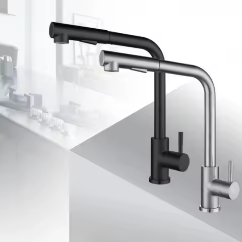 Black Pull Out Kitchen Sink Faucet Flexible 2 Modes Stream &amp; Sprayer Nozzle Faucets Stainless Steel Hot Cold Wate Mixer Tap Deck