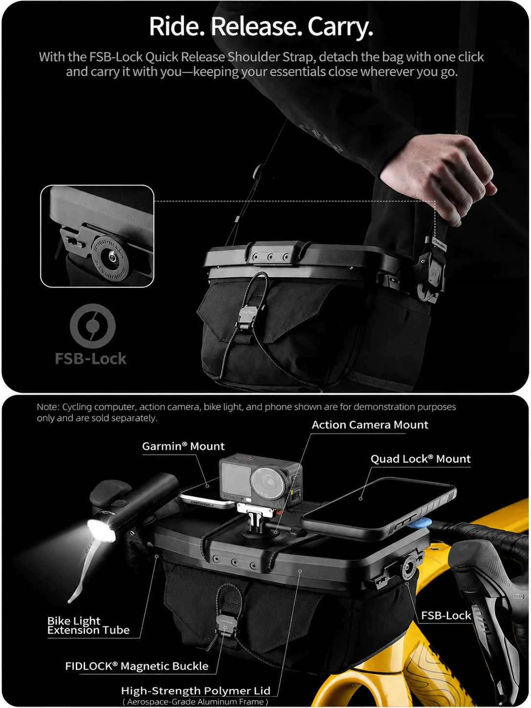 Rhinowalk Bike Handlebar Bag 3.3L Modular Bike Front Storage Bag with Accessory Mounts Quick Release for Road MTB Gravel Cycling
