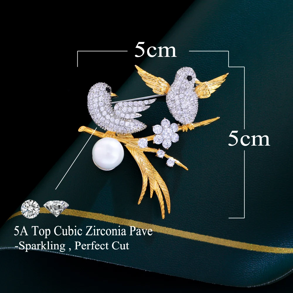CWWZircons Lucky Bird Design Sparkling Cubic Zircon Elegant Big Enamel Brooch for Women Scarf Buckle Jewelry Accessory BH013