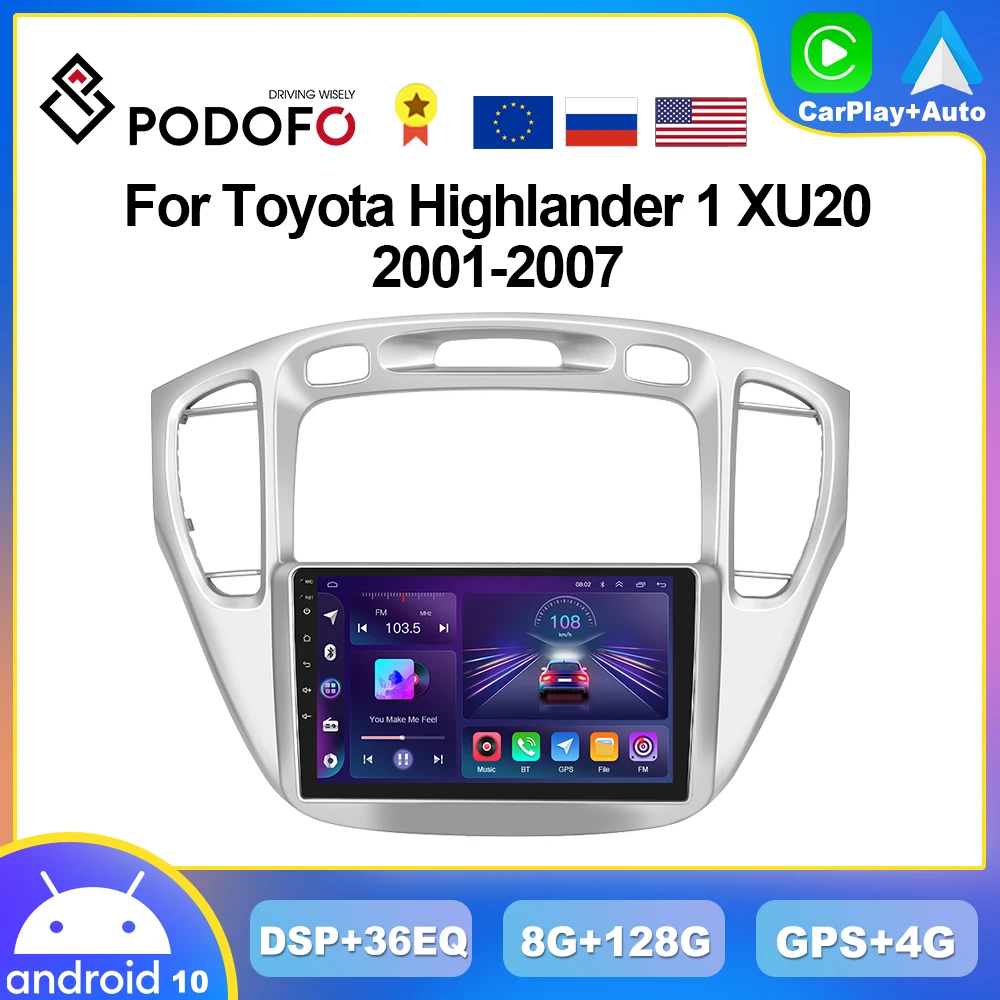 

Podofo 8G+128G CarPlay Radio For Toyota Highlander X XU20 2001-2007 Android Car Multimedia Player 2din Head Unit 4G GPS Stereo