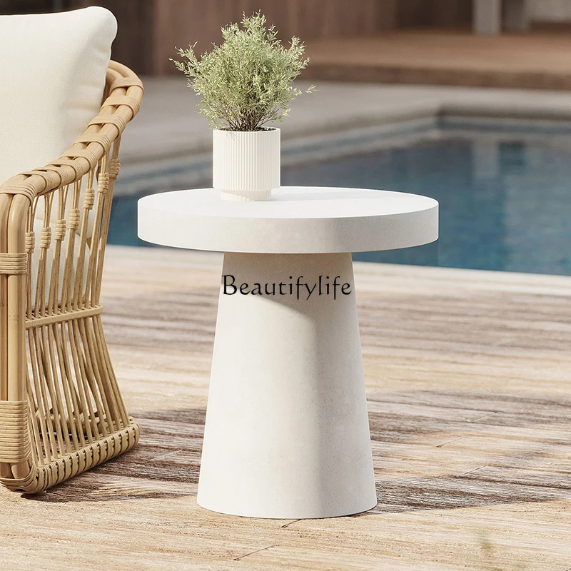 Modern minimalist mobile leisure outdoor courtyard cement small round table balcony small coffee table