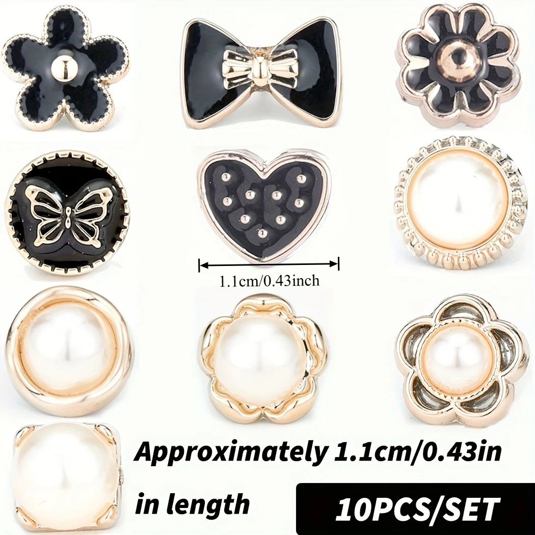10 Pieces Magnetic Hijab Pins Pearl Flower Bow Brooch Women Clothing Magnet Button No‑piercing Safety Pin Accessories