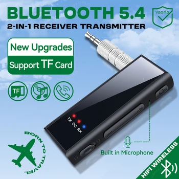 Yeni 2'si 1 arada Bluetooth 5.4 Ses Verici Alıcı 3.5MM AUX Hifi Stereo Müzik Kablosuz Adaptörü Mikrofon Desteği TF Kart Araba Uçak Seyahat TV PC Kulaklık Hoparlör İçin Oynat