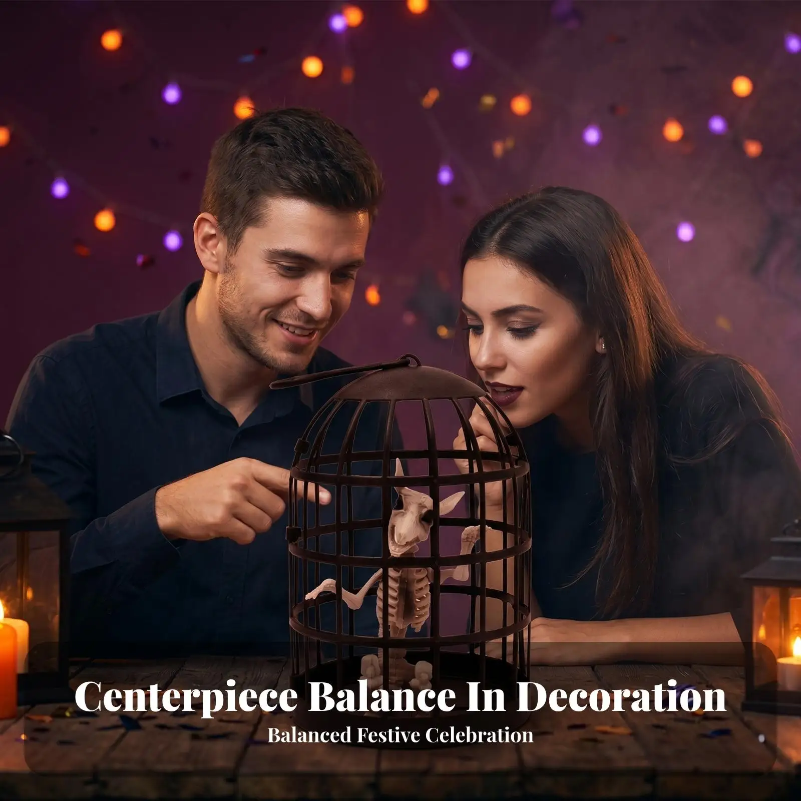 Enclosed Skeleton Vertical Upright Rods Halloween Cage Decor Arched Top