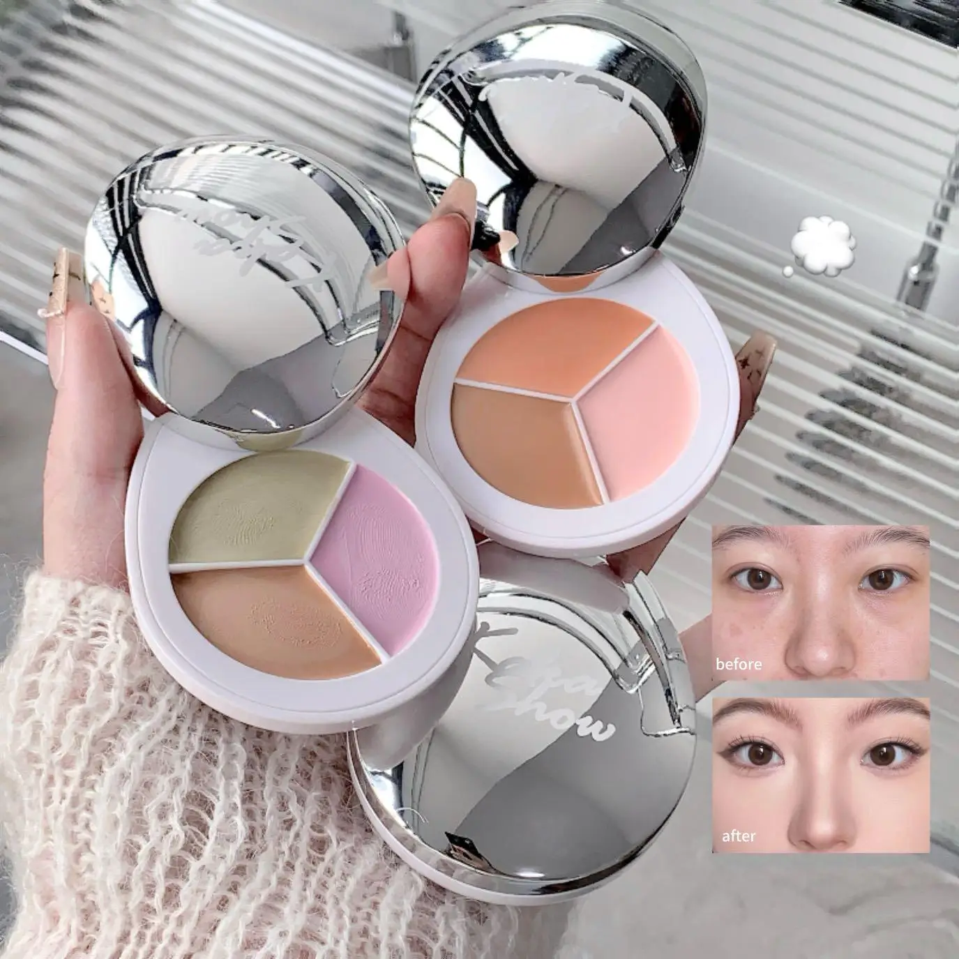 カカショー 3色コンシーラークリーム ナチュラルモイスチャライジング ダークサークル＆ニキビ跡カバー フェイシャルブライトニングクリーム