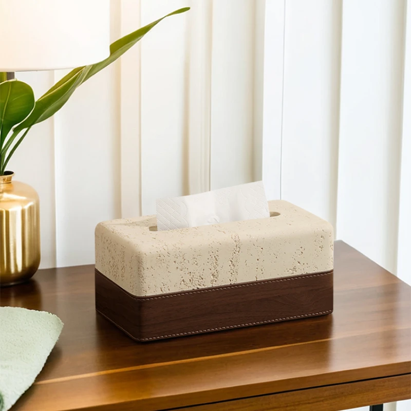 Creative Stone Ceramic Tissue Box High-end Exquisite Living Room Desktop Ornaments Luxury Style Paper Drawing Storage Box