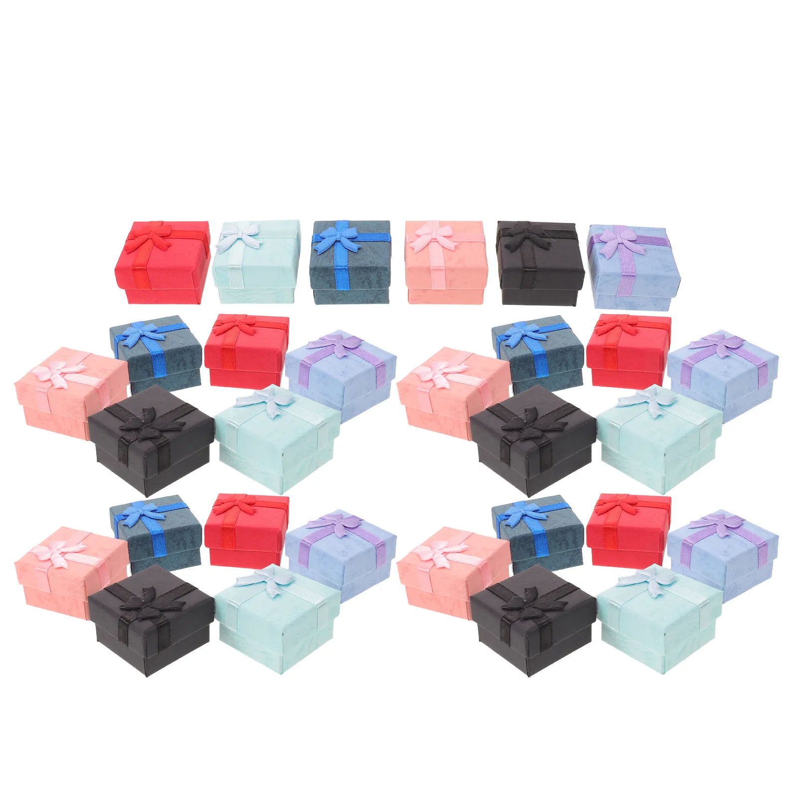 30 Pcs Small Square Ring Boxes With Bowknot Ribbon Cardboard Jewelry Gift Boxes For Wedding Engagement Jewelry Ring Holder