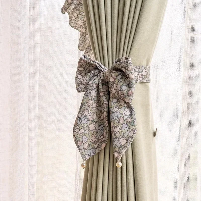 Customized Pastoral Cream Jacquard Linen Patchwork Curtains For Living Room Bedroom French Window Balcony Finished Products