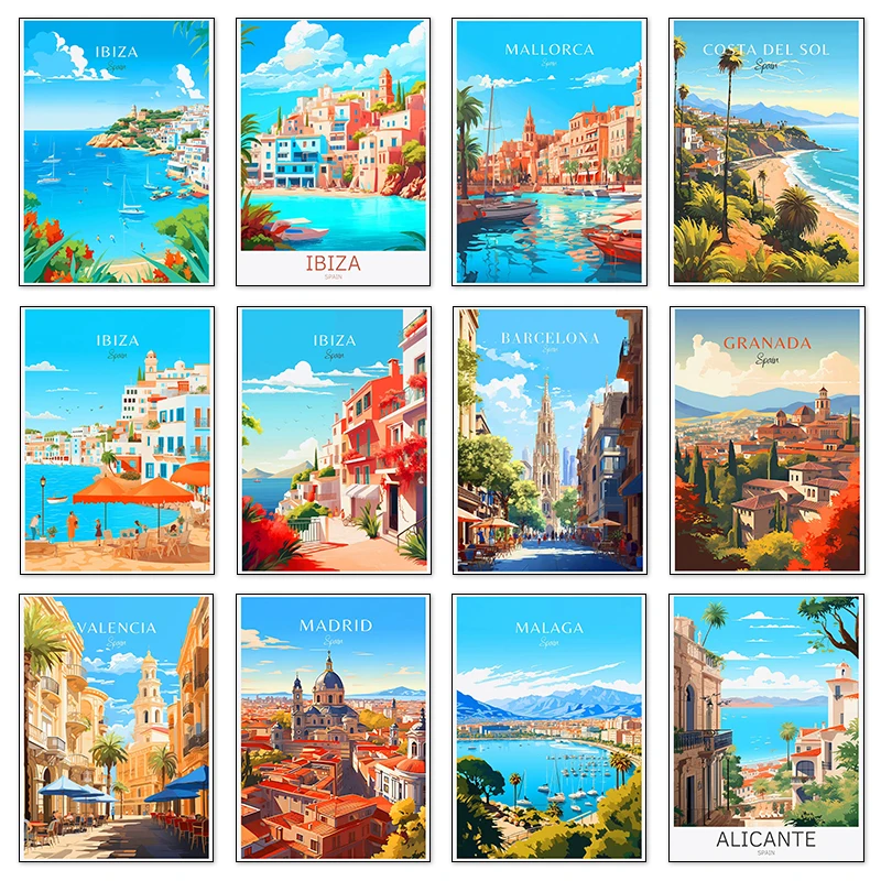 Póster De viaje De España París Gran Canaria Barcelona Madrid Granada paisaje lienzo impreso pintura arte De pared imagen habitación hogar De