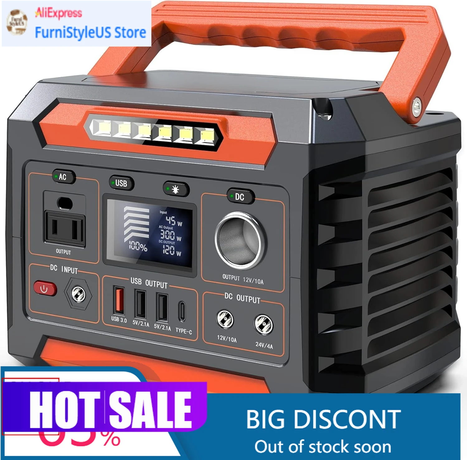 Notstromgenerator für Zuhause 300W Tragbare Powerstation, 299Wh/80818mAh Solargenerator, Geregelte DC-Ausgangs-Backup-Batterie mit PA