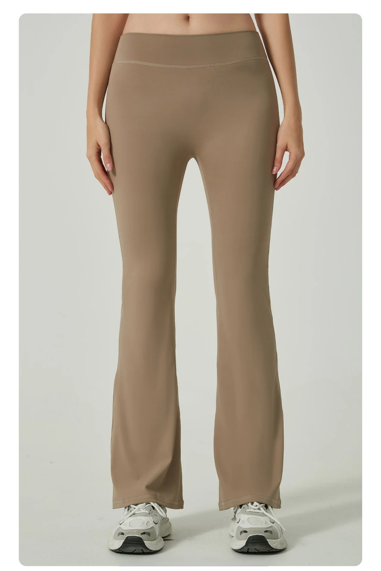 

Yoga Pants Double Women Elegance Neutral Couple Elasticated Stripes Loose Fit Cooling Draping Bohemian Joggings Exercise Khaki