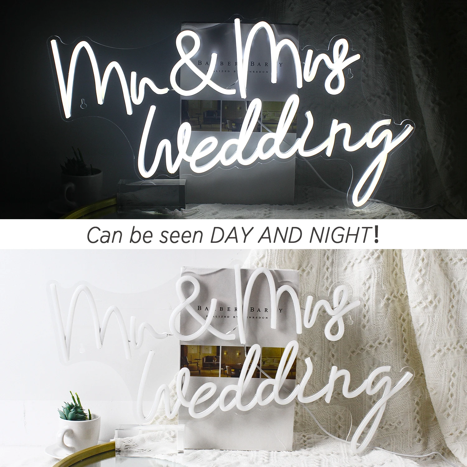 Imagem -03 - Mrs Casamento Neon Led Sign Art Letter Luzes Usb Powered Lâmpada de Parede Decoração do Quarto Casamento Festa Party Logo mr &