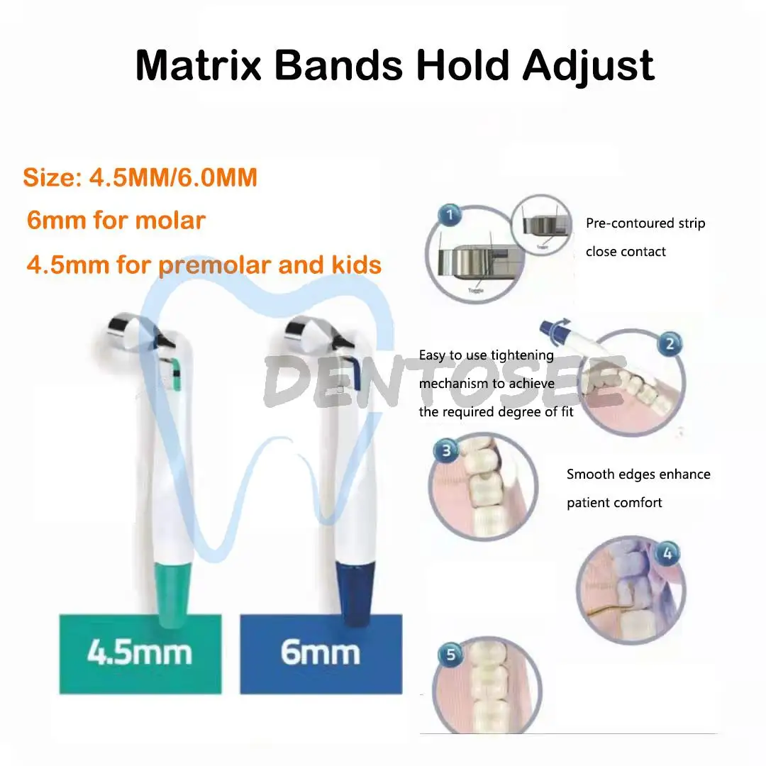 5 قطعة شريط مصفوفة الأسنان مصفوفة نظام حلقة قابل للتعديل الفولاذ المقاوم للصدأ العصابات القياسية المنحنية المسبقة لاستعادة الأسنان