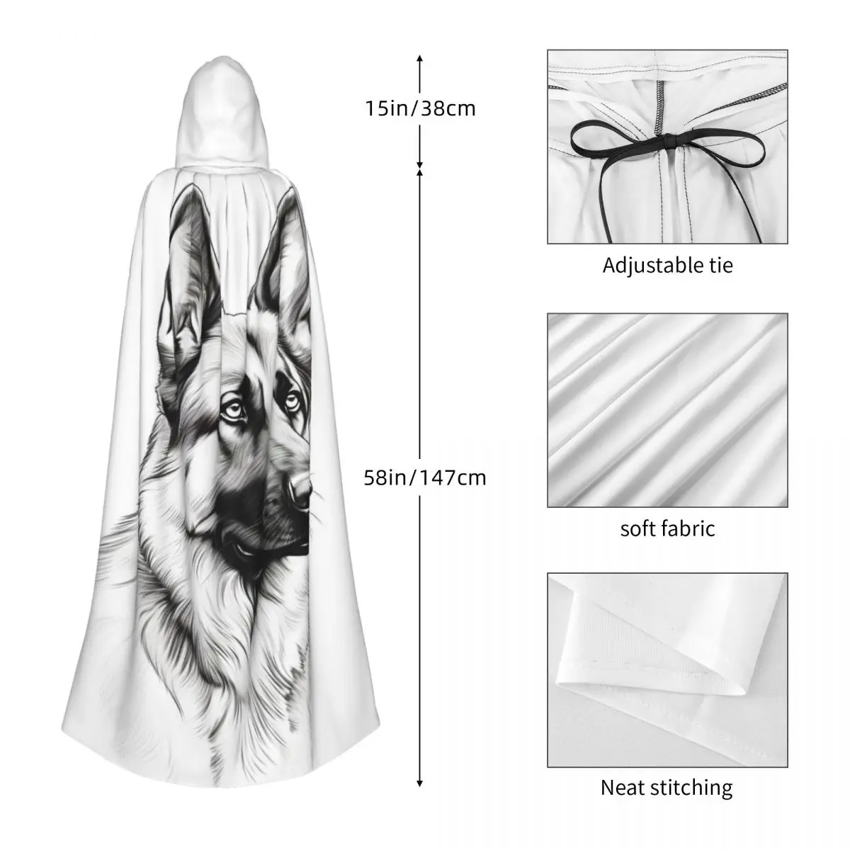 كلب الراعي الألماني عباءة طويلة بقلنسوة الساحرة في القرون الوسطى زي تنكري كيب الهالوين مصاص دماء الكبار للجنسين