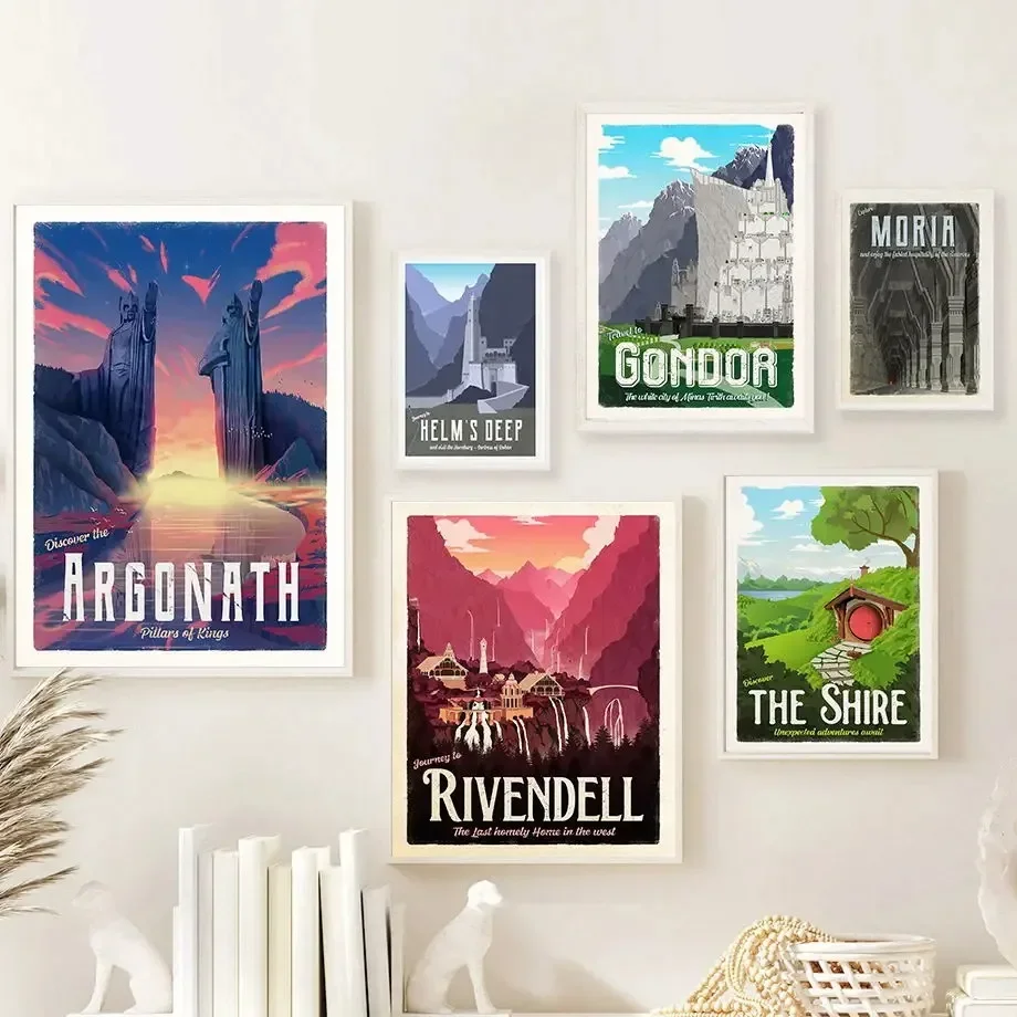 Póster de viaje Rohan Mordor Herms Deep Chargondo El Señor de los Anillos, cuadro sobre lienzo para pared Retro, póster nórdico, decoración para sala de estar