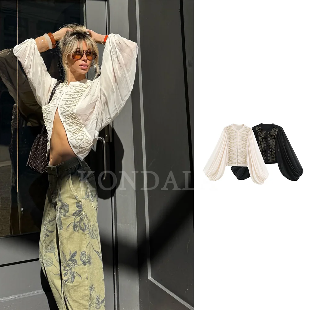 KONDALA 2026 Spring Autumn Elegant Fashion Casual Women Shirts Vacation Festivities Holiday Dinner Garden Party Ladies Shirts