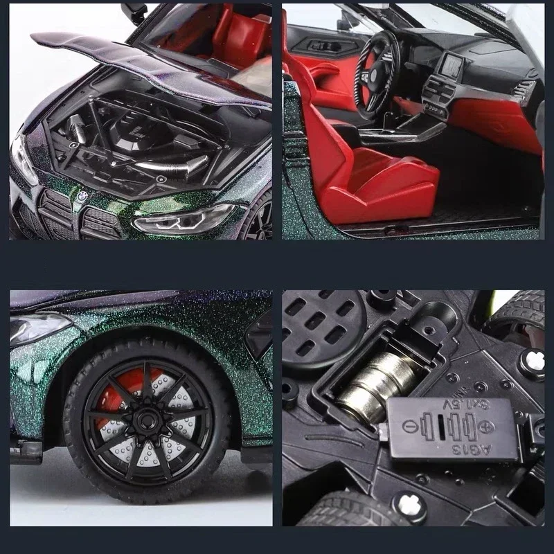 1:24 BMW M4 IM Alloy Miniature Car Diecast Metal Scale Car Model Sound&Light Simulation Collection Children Toy Vehicle Gift