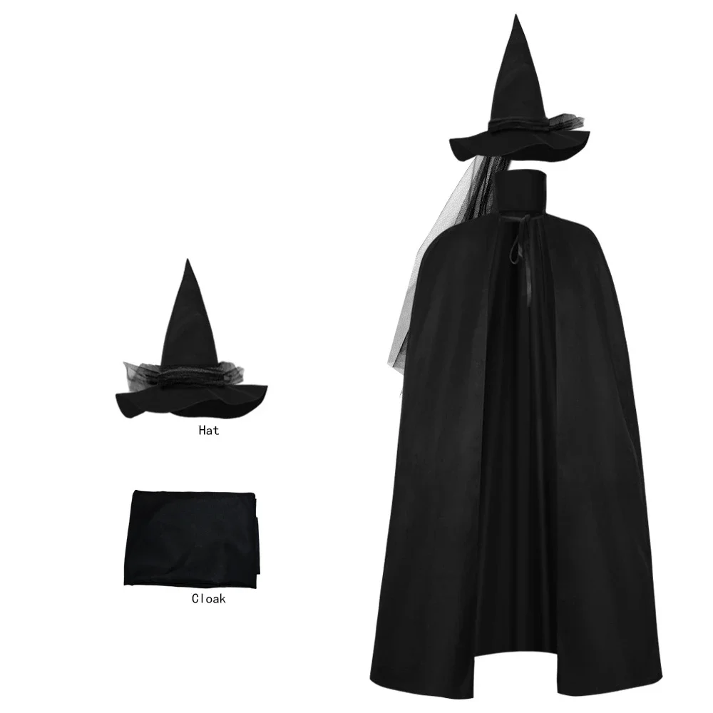 Unisex Stand Collar Wizard Cape with Hat Full Length Robe Halloween Role Play Costume Dress-Up