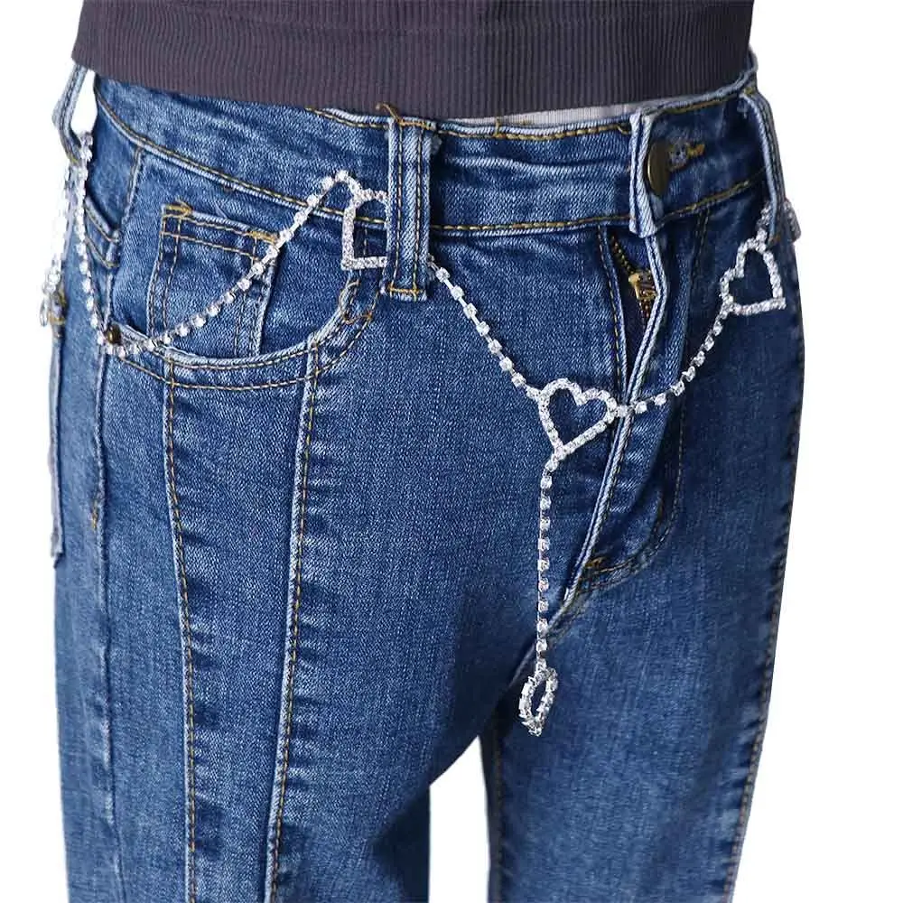 Disco Belt Women Love Heart Flash Drill Fashion Waist Chain Heart Belts Rhinestone Waistband