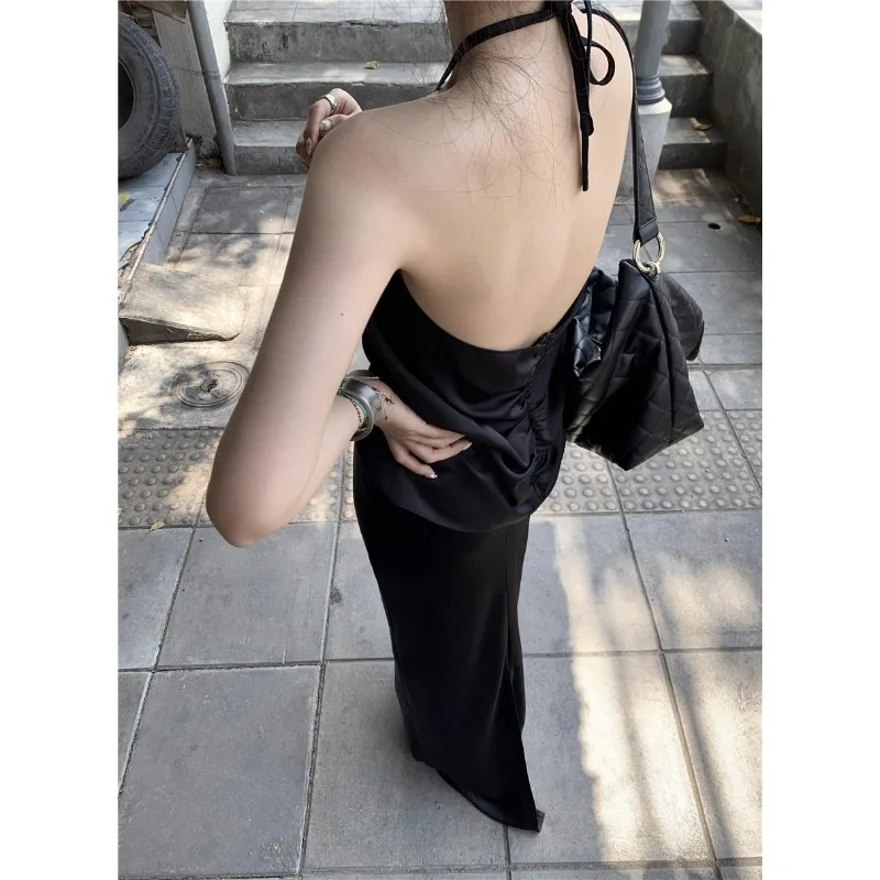 2024 Summer New High Street 3d Flower Backless Sexy Irregular Camisole Women + High Waist Casual Mid-length Skirt Two-piece Suit