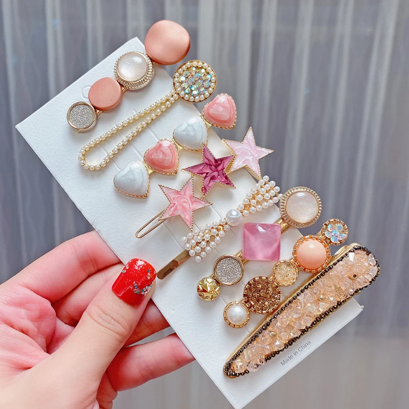 2/4/6/7/8 piece Set Small Bee Star Heart Pearl BB Hair Clip Sweet Daisy Flower Clips Girl Fashion Hairclip Accessories for Women