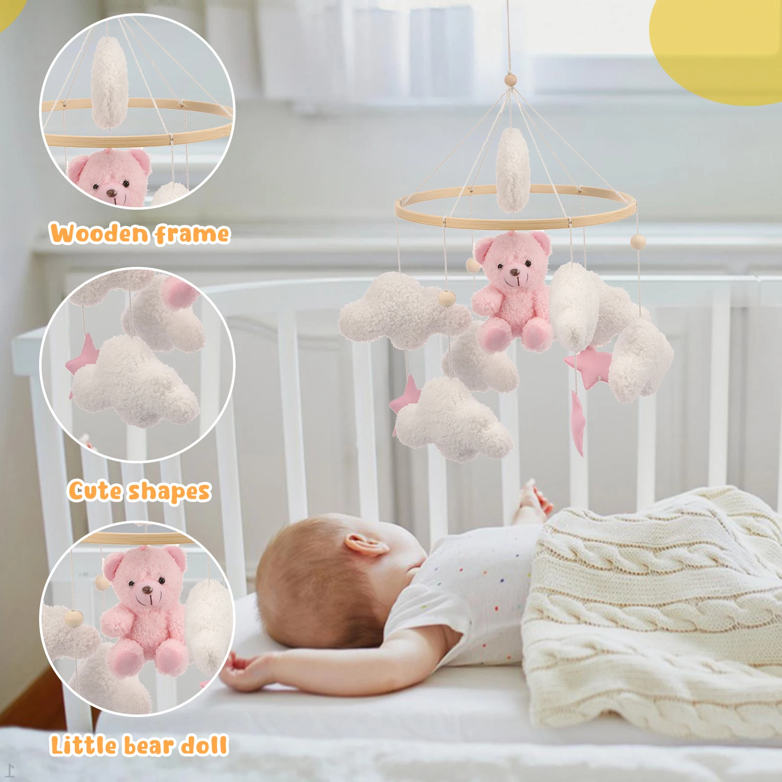เปลมือถือ Bed Bell เด็กทารก Rattles Soft Felt การ์ตูนสัตว์ Bed Bell ทารกแรกเกิดเพลงกล่องแขวนของเล่นเปลวงเล็บเด็กของขวัญ