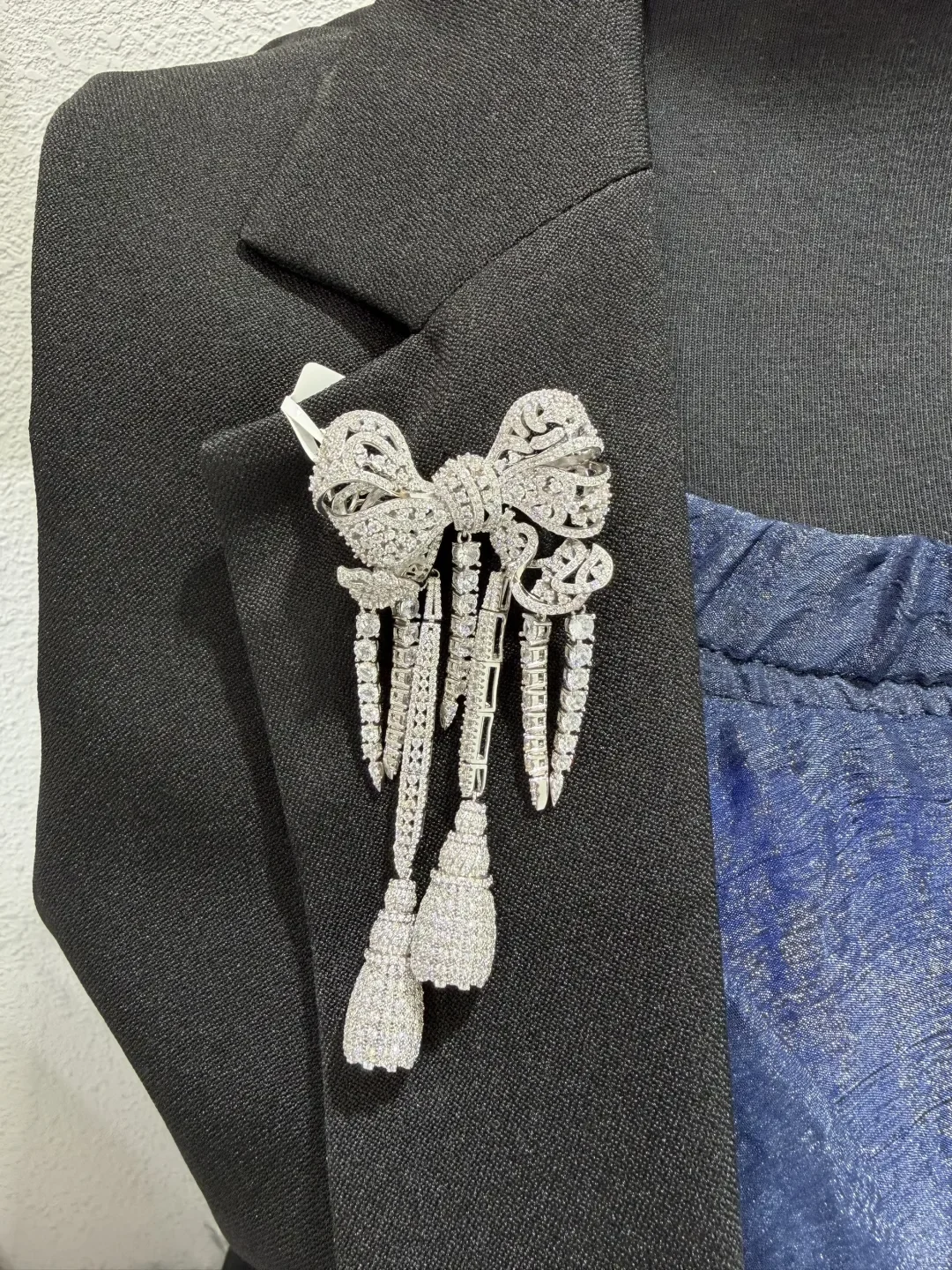 bowknot tassels brooch 925 sterling silver with cubic zircon 10*4CM fine women jewelry