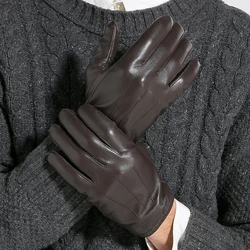 GOURS Winter Real Leather Gloves Men Brown Genuine Goatskin Gloves Fleece Lined Warm Fashion Driving Mittens New Arrival GSM011