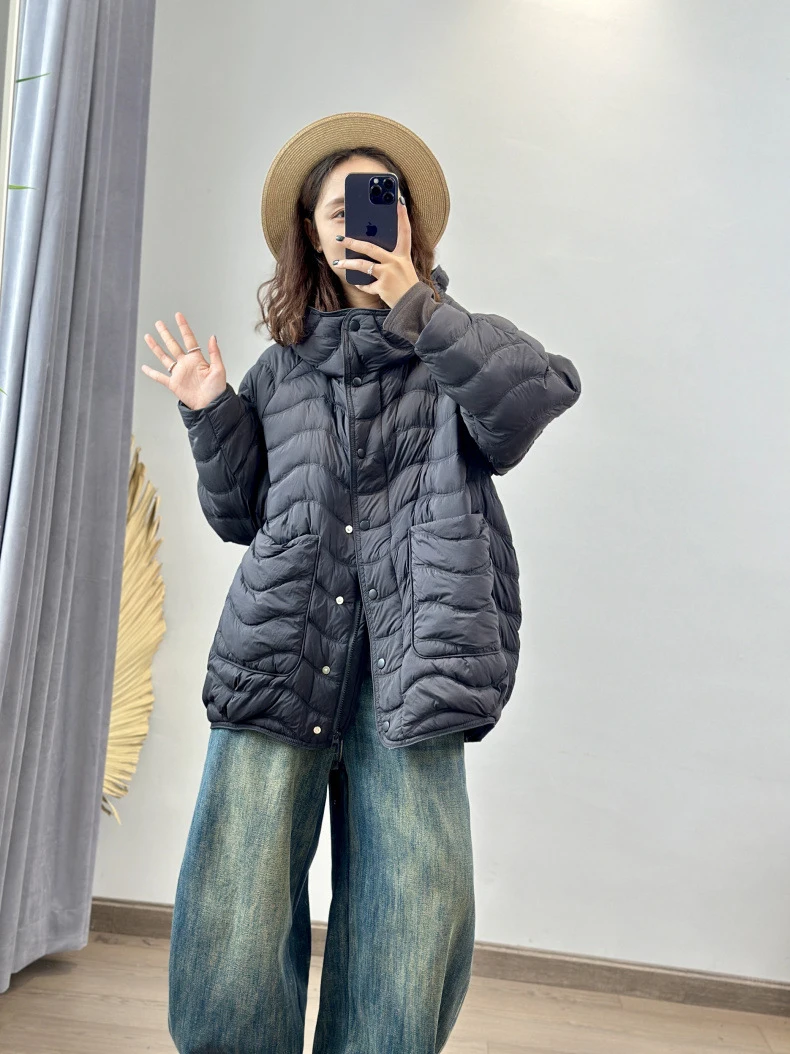 Schinteon Women 90% White Duck Down Jacket Casual Loose Over Size Autumn Winter Light Outwear with Hood Top Quality Coat 2026
