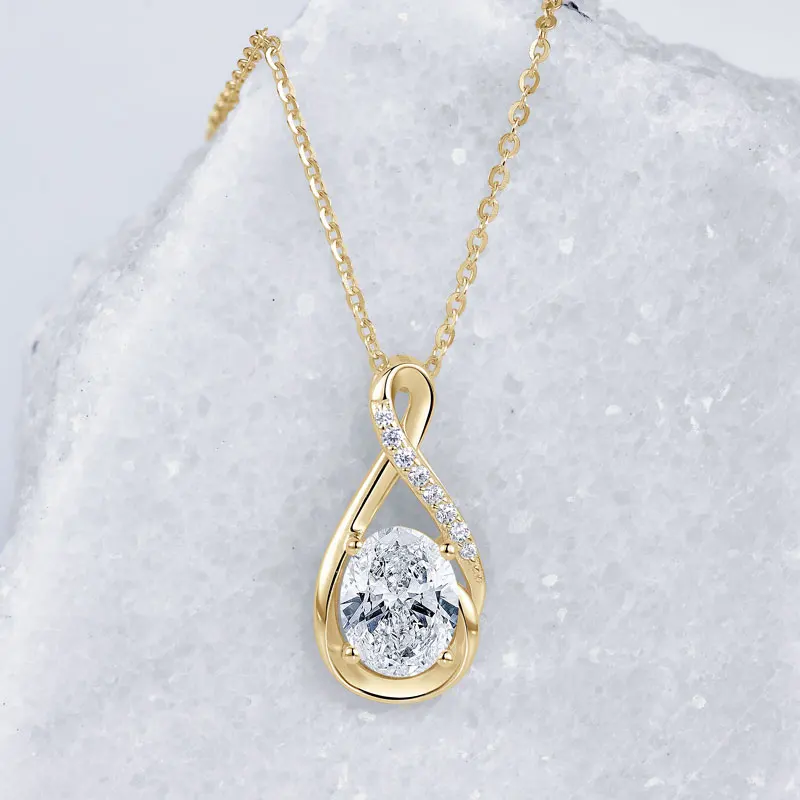 Naszyjnik IOGOU Infinity z zawieszką inkrustowaną moissanitem 7x9mm (2.0ct) o szlifie owalnym, zawieszka z diamentem, srebro próby 925.