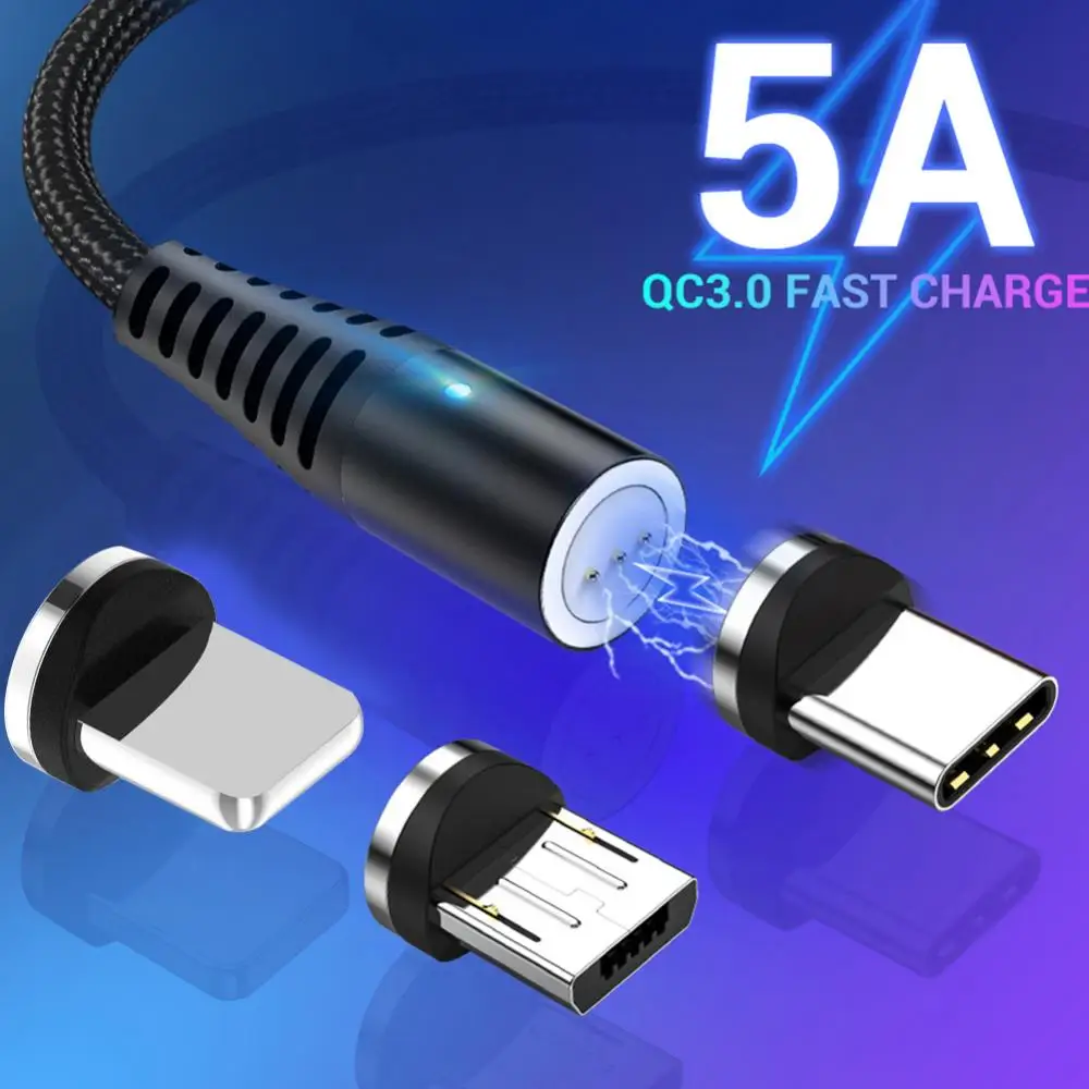 for iPhone Fast Charging 5A Magnetic QC3.0 Cable Micro USB Type-C Plug Android