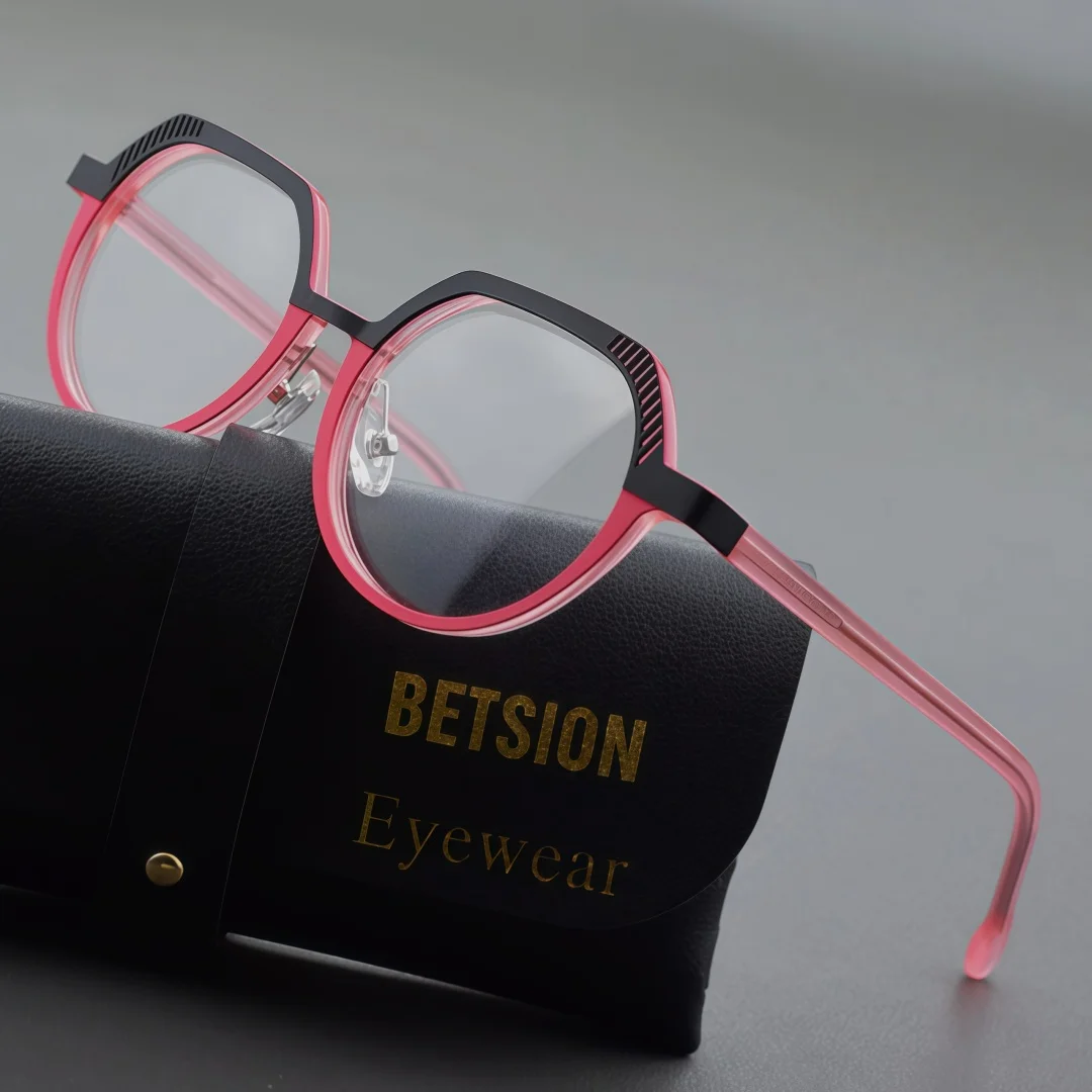 

BETSION Vintage Fashion Two-Colors Round Acetate Eyeglasses Men Women Reading Glasses Lightweight Daily Wear Spectacles #2500