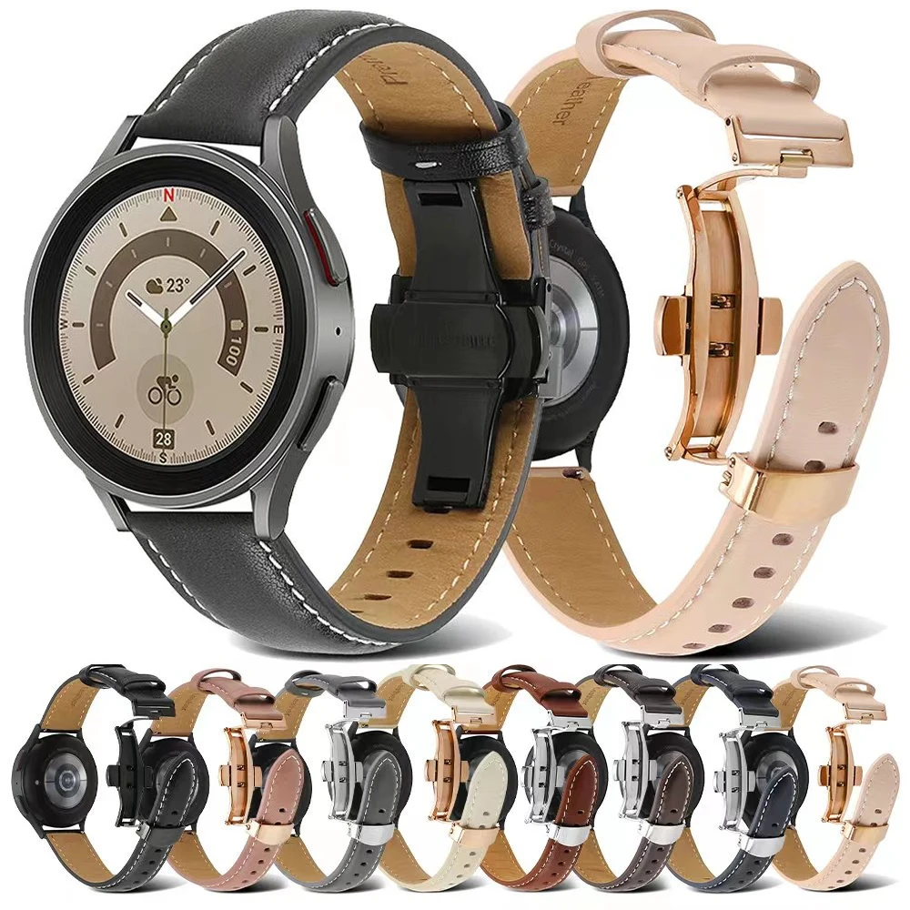 

Genuine Leather Strap For Samsung Galaxy Watch 5/4 40mm 44mm Butterfly Buckle Wristband Belt For Samsung Watch 5 Pro/4 Classic