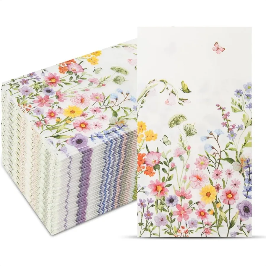 

100Pcs Disposable Floral Paper Napkins Decorative Bathroom Napkins Guest Disposable Wild Flower Hand Towels Dinner Party Napkin