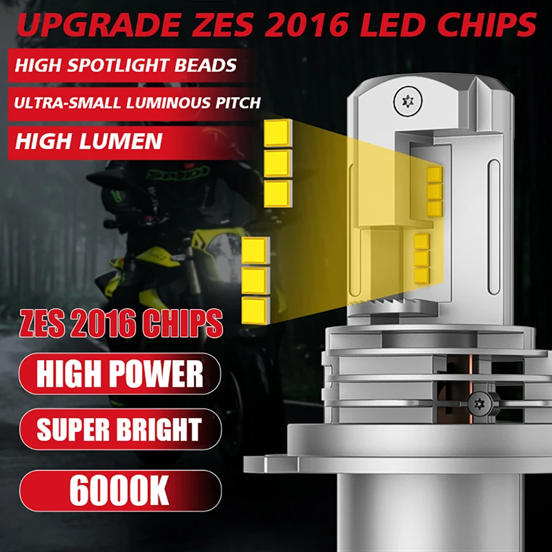 H4 LED Moto Headlight Bulb 6600W 5900000LM Halogen Size Motorcycle Light CANBUS Hi-Lo Beam Turbo Fan Super Bright 6000K 12V 24V