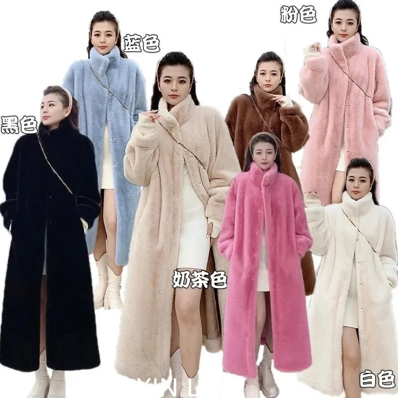 

Autumn Winter Women Long Fur Coat Overcoat 2023New Women's Imitation Mink Velvet Warm Fur Coats Female High-end Pilose Hair Coat