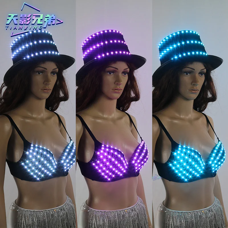 

LED luminous bras and hats, steel pipe dance, strip dance, sexy party performances, fluorescent bras, fluorescent hats