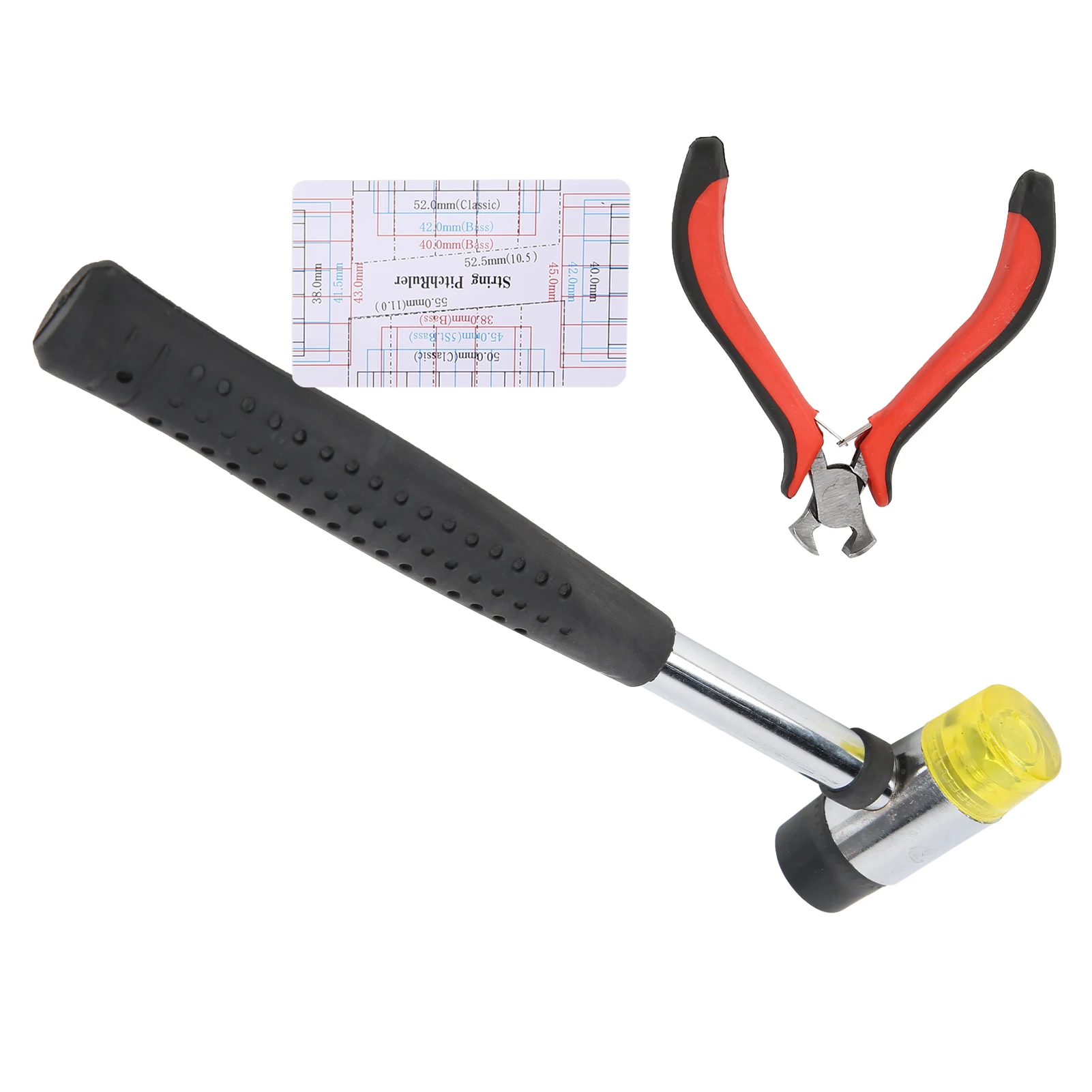 Gitarren-Reparatur-Werkzeug-Set, schlagfester, ergonomischer Griff mit Doppelkopf-Hammer-Set für Bass String Action Lineal Gauge