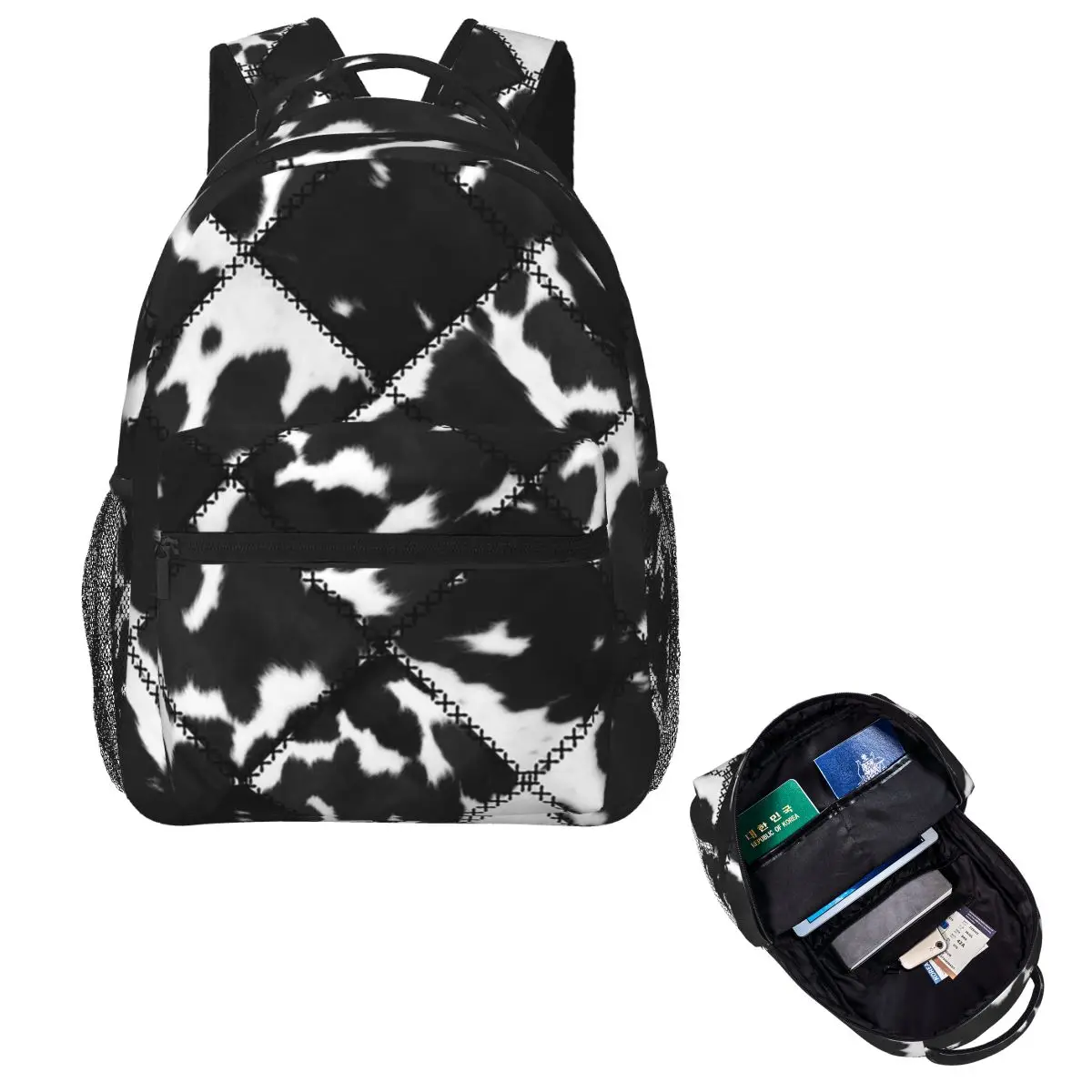 Faux Heifer Cattle Print Student Backpack School Bag Hiking Travel Daypack for Boys Girls Fashion Bookbag Shoulder Bags